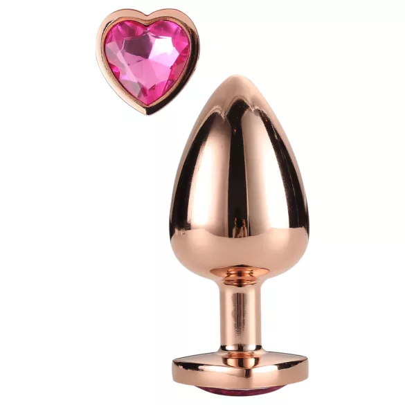 Gleaming Love - analni čep s srčastim kamnom - aluminij rožnato zlato M