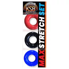   Kiotos Max-Stretch - raztegljiv komplet obročkov za penis (črn/rdeč/moder)