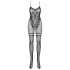 Obsessive - erotični bodystocking - cvetlični vzorec, mrežast - črna S-L
