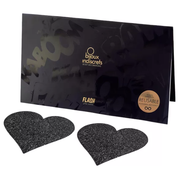 Bijoux Indiscrets - samolepilni srčasti nalepki za bradavice - črna