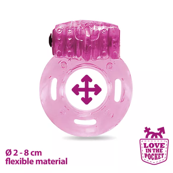 Love in the Pocket - vibracijski obroč za penis - enkratna uporaba - roza
