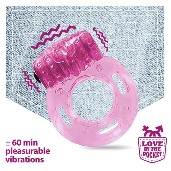 Love in the Pocket - vibracijski obroč za penis - enkratna uporaba - roza