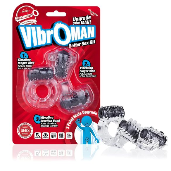 Screaming Vibroman - komplet vibrirajočih erekcijskih obročkov (črna)