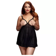   BACI - babydoll za močnejše postave - odprt, pikčast - črna XL-XXL
