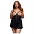 BACI Plus Size - odprt, pikčast, črn babydoll (XL-XXL)
