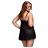 BACI Plus Size - odprt, pikčast, črn babydoll (XL-XXL)