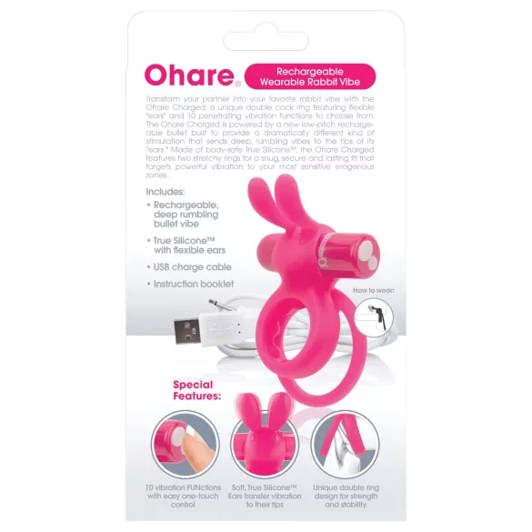 Screaming O Ohare - vibracijski obroček za penis z zajčkom - polnilni, roza