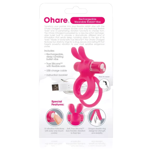 Screaming O Ohare - vibracijski obroček za penis z zajčkom - polnilni, roza