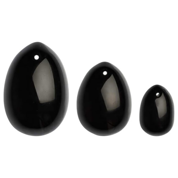 La Gemmes Yoni - komplet kroglic za gejše - črni obsidian (3 kosi)