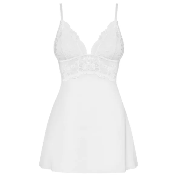 Obsessive - babydoll in tangice - čipka - bela - L/XL