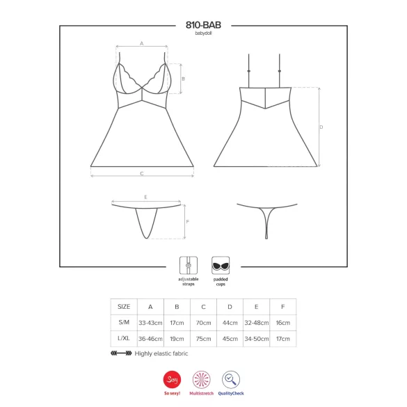 Obsessive - babydoll in tangice - čipka - bela - L/XL
