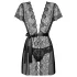 Obsessive - čipkast kimono in tanga - črna - L/XL