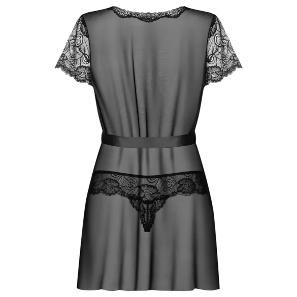 Obsessive - čipkast kimono in tanga - črna - L/XL