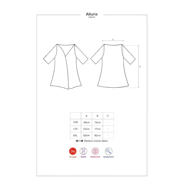 Obsessive - čipkast kimono in tanga - črna - L/XL