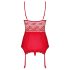 Obsessive Lovica - čipkasti podvezni top in tangice (rdeče) - L/XL