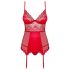 Obsessive Lovica - čipkasti podvezni top in tangice (rdeče) - L/XL