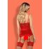 Obsessive Lovica - čipkasti podvezni top in tangice (rdeče) - L/XL