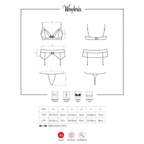 Obsessive - čipkasti komplet perila - vezenje - črna - L/XL