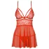 Obsessive - babydoll iz čipke z odprtim prsmi in tangice - rdeča - L/XL