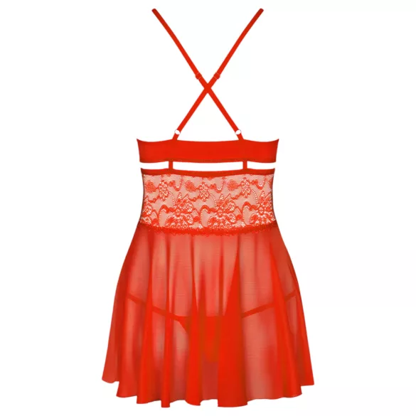 Obsessive - babydoll iz čipke z odprtim prsmi in tangice - rdeča - L/XL
