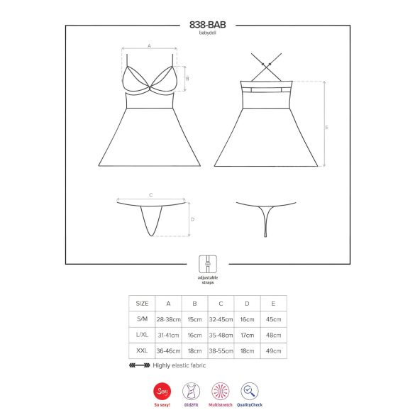 Obsessive 838-BAB-1 - prosojni čipkasti babydoll komplet (črna) - L/XL