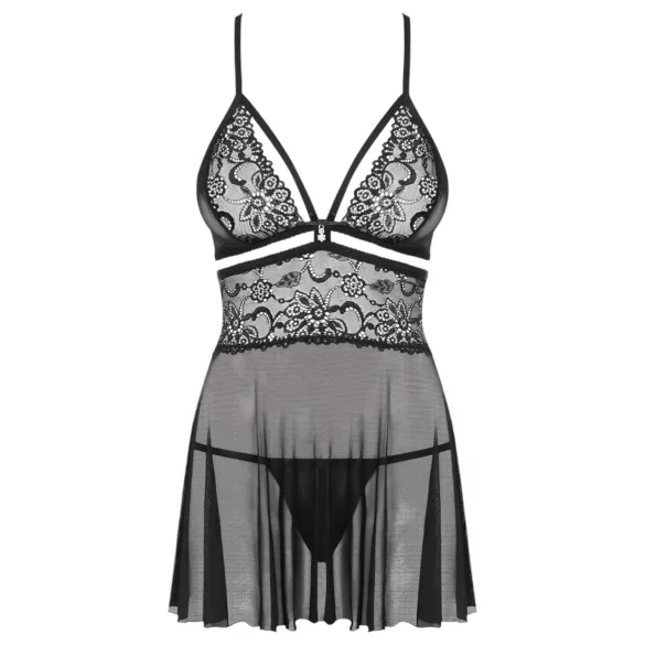 Obsessive - babydoll komplet - prosojna čipka - črna - 2XL/3XL