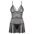 Obsessive - babydoll komplet - prosojna čipka - črna - 2XL/3XL