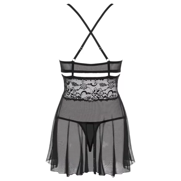 Obsessive - babydoll komplet - prosojna čipka - črna - 2XL/3XL