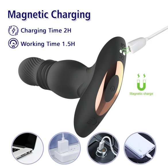 Aixiasia Roy - analni vibrator z radijskim upravljanjem, polnilen - črn