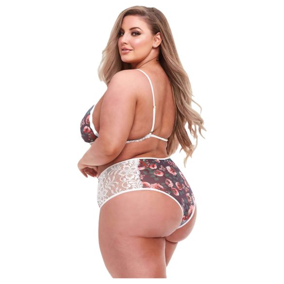 Baci Plus Size - komplet za večje postave - cvetlična čipka - nedrček in hlačke
