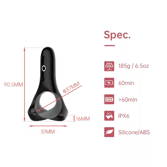 Magic Motion Rise - vibracijski obroč za penis - pameten, polnilec - črna